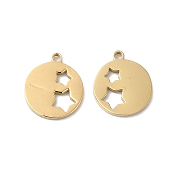 Ion Plating(IP) 316L Surgical Stainless Steel Charms, Flat Round with Star Charm, Laser Cut, Real 18K Gold Plated, 11.5x10x1mm, Hole: 1mm