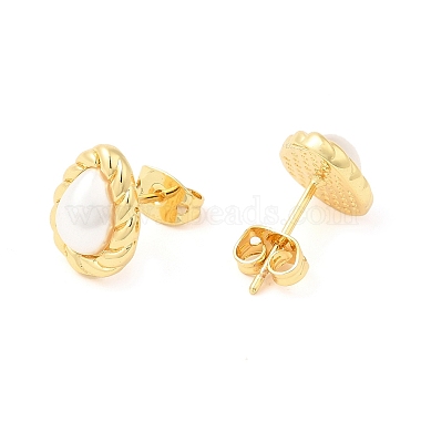 Brass Teardrop Stud Earrings with Plastic Pearl Beaded(EJEW-K251-15G)-2