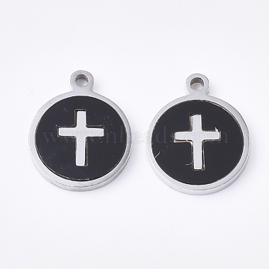 Stainless Steel Color Black Flat Round Stainless Steel Charms