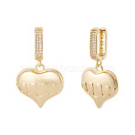 1Pair Brass Clear Cubic Zirconia Heart Hoop Earrings, Golden, 36x21mm(EJEW-TA0008-59)