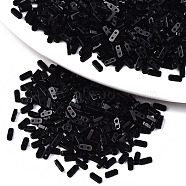 2-Hole Glass Seed Beads, Opaque Colours, Rectangle, Black, 4.5~5x2x1~1.5mm, Hole: 0.5~0.8mm, about 400pcs/10g(X-SEED-S031-S-SQ49)