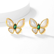 Natural Shell Butterfly Stud Earrings for Women, Brass Earrings, Golden, 16x16mm(QN3948)