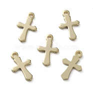 Brass Tiny Cross Charms, Long-Lasting Plated, Real 24K Gold Plated, 12x7x1mm, Hole: 1mm(KK-L205-09G-A)