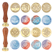 8Pcs 8 Style Wax Seal Brass Stamp Head, with Tree Pattern, Flower Pattern, Leaf Pattern, Heart Pattern, Bees Pattern, Butterfly Pattern, Cat Pattern, with 2Pcs Pear Wood Handle, for Wax Seal Stamp, Mixed Patterns, Stamp Head: 25x14.5mm, 1pc/style(DIY-SD0001-43)