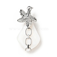 Natural White Shell Pendants, Teardrop Charm, with Stainless Steel Color Plated 304 Stainless Steel  Starfish Findings and Jump Ring, 35~40x18~20x10~12mm, Jump Ring: 4x0.8mm, Inner Diameter: 2.5mm(SSHEL-C010-08P)