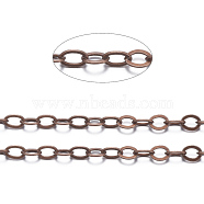 Brass Flat Oval Cable Chains, Unwelded, with Spool, Cadmium Free & Nickel Free & Lead Free, Red Copper, 3.5x3x0.5mm, about 92m/roll(CHC025Y-R)