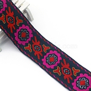 Flat Ethnic Style Embroidery Polyester Ribbons, Jacquard Ribbon, Garment Accessories, Deep Pink, 2 inch(50mm), about 7.66 Yards(7m)/pc(PW-WG39693-09)