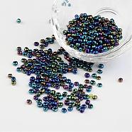 8/0 Electroplated Iris Round Glass Seed Beads, Colorful, 3mm, Hole: 1mm, about 1101pcs/50g(X-SEED-A009-3mm-605)