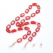 Eyeglasses Chains, Neck Strap for Eyeglasses, with Imitation Gemstone Style Acrylic & Aluminium Paperclip Chains, Alloy Lobster Claw Clasps and Rubber Loop Ends, Crimson, 29.25 inch(74.3cm)(AJEW-EH00072-04)