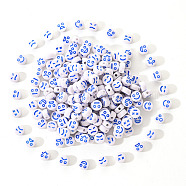 White Opaque Acrylic Beads, Flat Round with Expression, Dodger Blue, 7x4mm, Hole: 1.6mm, 200pcs/set(MACR-YW0001-20C)