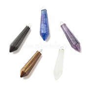 Natural Mixed Gemstone Pendants, with Silver Plated Brass Loops, Faceted, Bullet, 35~36.5x8.5~9x8~8.5mm, Hole: 2mm(PALLOY-JF01506)