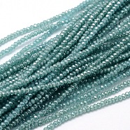 Faceted Rondelle Full Rainbow Plated Electroplate Glass Beads Strands, Pale Turquoise, 2.8~3x2mm, Hole: 0.8mm, about 200pcs/strand, 15.1 inch(EGLA-M004-2mm-B06)