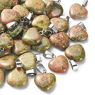 Natural Unakite Goldstone Pendants, with Platinum Tone Brass Findings, 17~19x15~16x5~8mm, Hole: 2x7mm(G-Q371-15)