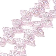 Electroplate Glass Beads Strands, Leaf, Pearl Pink, 11x7x4mm, Hole: 0.8mm, about 78~80pcs/strand, 18.66~18.74''(47.4~47.6cm)(EGLA-B004-02A-AB09)
