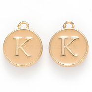 Golden Plated Alloy Enamel Charms, Cadmium Free & Lead Free, Enamelled Sequins, Flat Round with Letter, Wheat, Letter.K, 14x12x2mm, Hole: 1.5mm(ENAM-S118-06K)