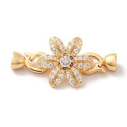 Brass Pave Clear Cubic Zirconia Fold Over Clasps, Flower, Real 18K Gold Plated, Flower: 17.5x16x7mm, Hole: 5.6x4mm, Claps: 12x6.5x5.5mm, Inner Diameter: 1.4x3.4mm(KK-M243-15G)