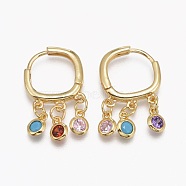 Brass Micro Pave Cubic Zirconia Huggie Hoop Earrings, Flat Round, Colorful, Real 18K Gold Plated, 20mm, Pin: 1mm(EJEW-L231-55G)