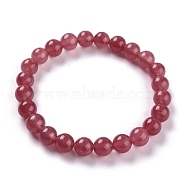 Dyed Natural Jade Beads Stretch Bracelets, Round, Cerise, Inner Diameter: 2-1/4 inch(5.7cm), Bead: 8~8.5mm(BJEW-J183-B-07)