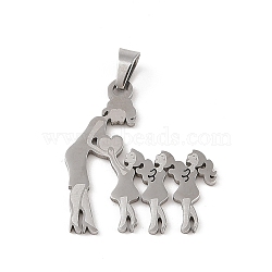 Mother's Day 304 Stainless Steel Pendants, Laser Cut, Mother and Child Charm, Stainless Steel Color, 32x27.5x1mm, Hole: 6x4mm(STAS-U002-06P)