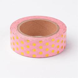 DIY Scrapbook Decorative Paper Tapes, Adhesive Tapes, with Polka Dot Pattern, Pink, 15mm, about 10m/roll(DIY-L002-08)