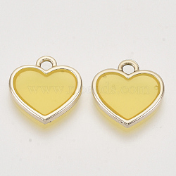 Epoxy Resin Pendants, with Light Gold Alloy Open Back Settings, Heart, Gold, 16.5x16x2mm, Hole: 2mm(RESI-S386-003A)