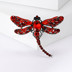 Alloy Brooches, Rhinestone Pin, Jewely for Women, Dragonfly, Red, 50x62mm(PW-WG29668-01)