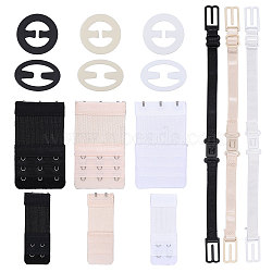 3Pcs Nylon Non-slip Bra Straps, with 6Pcs Plastic Slider Buckles and 6Pcs Cloth Extended Double Breasted, Mixed Color, 247x15.5x3~5mm(FIND-BC0005-67)