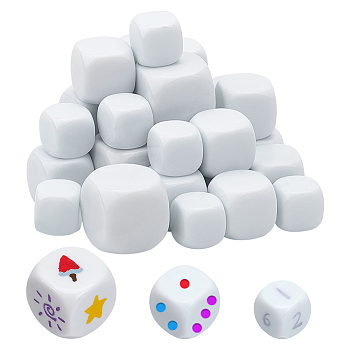 CHGCRAFT 3 Style Acrylic Blank Dice, Cube, for Board Games, Craft, Fun, Teaching, White, 16~25x16~25x16~25mm, 30pcs/bag