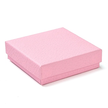 Square Cardboard Necklace Box, Jewelry Storage Case with Velvet Sponge Inside, for Necklaces, Pink, 8.8x8.8x2.65cm
