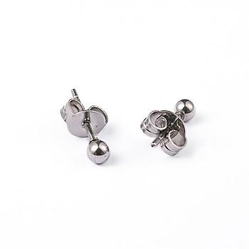 304 Stainless Steel Ball Stud Earrings, Hypoallergenic Earrings, Stainless Steel Color, 13x3mm, Pin: 0.8mm, 10pairs/board