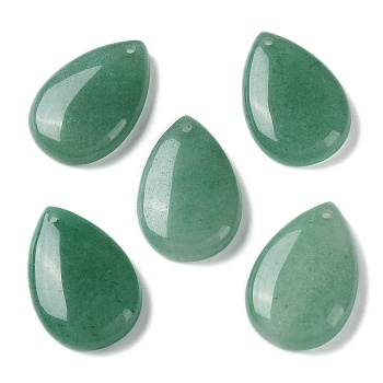 Natural Green Aventurine Pendants, Teardrop Charms, 30.5x20x6mm, Hole: 1mm