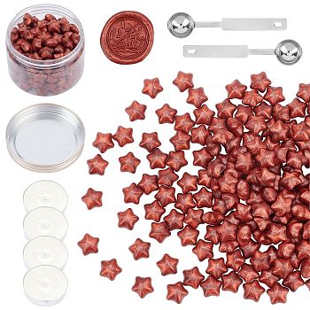 Sealing Wax Particles Kits for Retro Seal Stamp, with Stainless Steel Spoon, Candle, Plastic Empty Containers, Sienna, 9mm, 200pcs