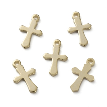 Brass Tiny Cross Charms, Long-Lasting Plated, Real 24K Gold Plated, 12x7x1mm, Hole: 1mm