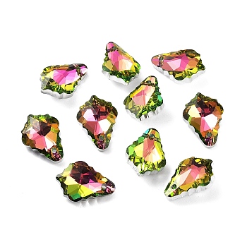 AB Color Plated Electroplate Glass Pendants, Faceted, Leaf, Cerise, 16x11x6mm, Hole: 1mm