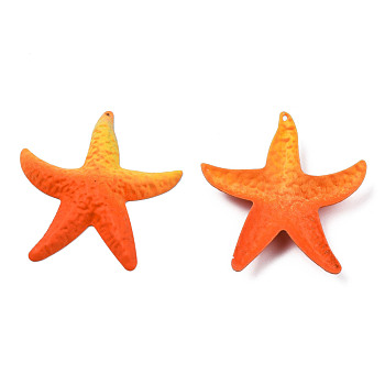 Spray Painted Iron Big Pendants, Starfish, Dark Orange, 50x46.5x6mm, Hole: 1.2mm
