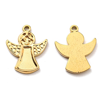 Ion Plating(IP) 304 Stainless Steel Charms, Manual Polishing, Christmas Theme, Angel, Golden, 15x13x1.5mm, Hole: 1mm