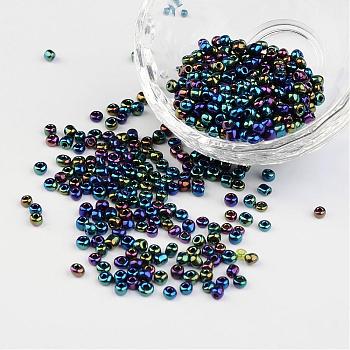8/0 Electroplated Iris Round Glass Seed Beads, Colorful, 3mm, Hole: 1mm, about 1101pcs/50g