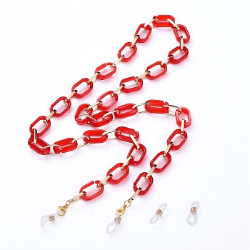 Eyeglasses Chains, Neck Strap for Eyeglasses, with Imitation Gemstone Style Acrylic & Aluminium Paperclip Chains, Alloy Lobster Claw Clasps and Rubber Loop Ends, Crimson, 29.25 inch(74.3cm)