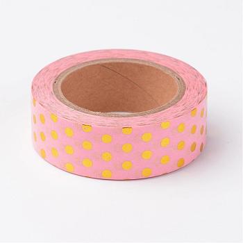DIY Scrapbook Decorative Paper Tapes, Adhesive Tapes, with Polka Dot Pattern, Pink, 15mm, about 10m/roll