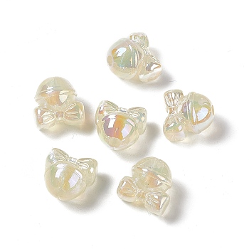 UV Plating Rainbow Iridescent Acrylic Beads, Bell Shape with Bowknot, Pale Goldenrod, 17x17.5x14mm, Hole: 3.5mm