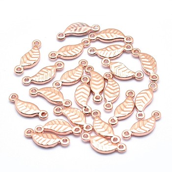 Brass Links Connectors, Cadmium Free & Nickel Free & Lead Free, Leaf, Real Rose Gold Plated, 11x4x1.5mm, Hole: 1mm