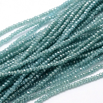 Faceted Rondelle Full Rainbow Plated Electroplate Glass Beads Strands, Pale Turquoise, 2.8~3x2mm, Hole: 0.8mm, about 200pcs/strand, 15.1 inch