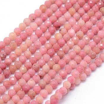 Natural Rhodochrosite Beads Strands, Faceted, Round, 4mm, Hole: 0.6mm, about 85~95pcs/strand, 15.35 inch(39cm)