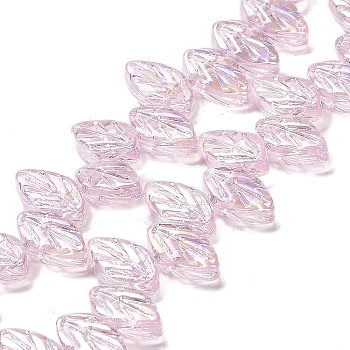 Electroplate Glass Beads Strands, Leaf, Pearl Pink, 11x7x4mm, Hole: 0.8mm, about 78~80pcs/strand, 18.66~18.74''(47.4~47.6cm)