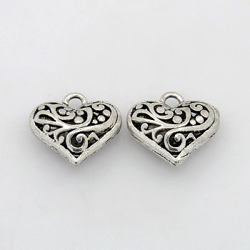 Alloy Pendants, Cadmium Free & Nickel Free & Lead Free, Heart, Antique Silver Color, Size: about 19.5mm wide, 20.5mm long, hole: 2.5mm