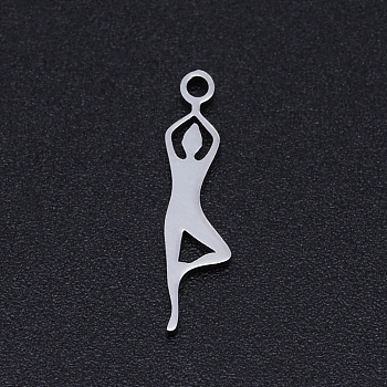 Chakra Theme, 201 Stainless Steel Laser Cut Pendants, Yoga, Stainless Steel Color, 17.5x4x1mm, Hole: 1.4mm