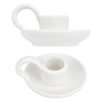 Creative Teacup Shape Porcelain Candle Holder, Round Candlestick Base with Handle, White, 8.3x7.3x4.3cm, Inner Diameter: 2.1cm, 2pcs/box