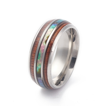 304 Stainless Steel Paua Shell Cuff Ring for Women, Wood Wide Band Open Rings, Sienna, 8mm, Inner Diameter: US Size 7 1/4(17.5mm)
