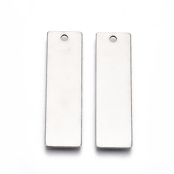 201 Stainless Steel Pendants, Stamping Blank Tag, Rectangle, Stainless Steel Color, 25x9x1mm, Hole: 2mm