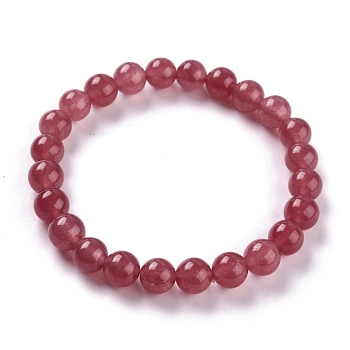 Dyed Natural Jade Beads Stretch Bracelets, Round, Cerise, Inner Diameter: 2-1/4 inch(5.7cm), Bead: 8~8.5mm